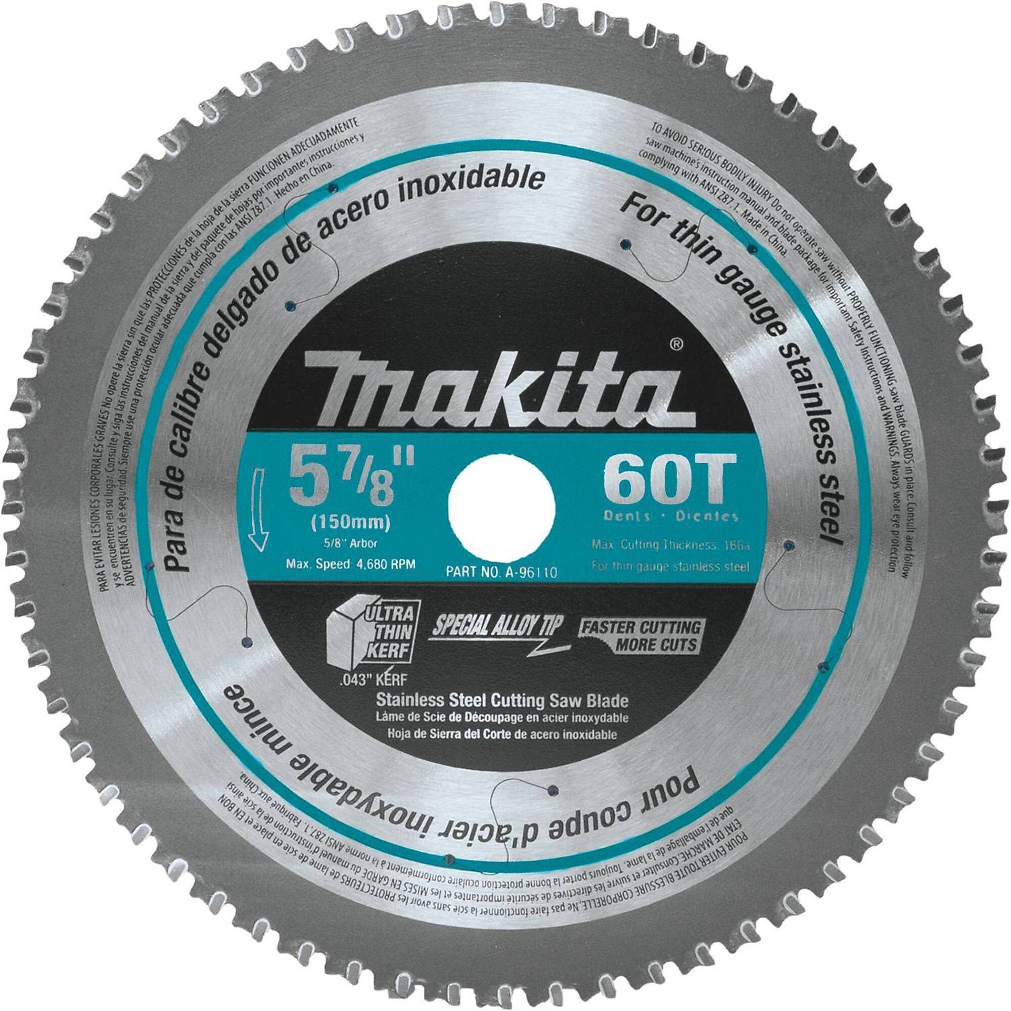 Makita® 5-7/8" 60T Carbide-Tipped Saw Blade, Stainless, Model# A-96110